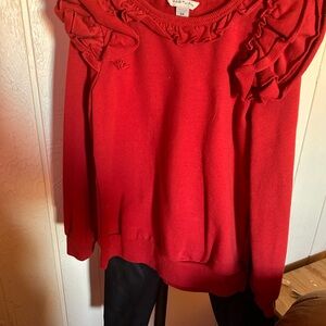 Habitual deep red ruffled shirt & pleather leggings set, girls size 6